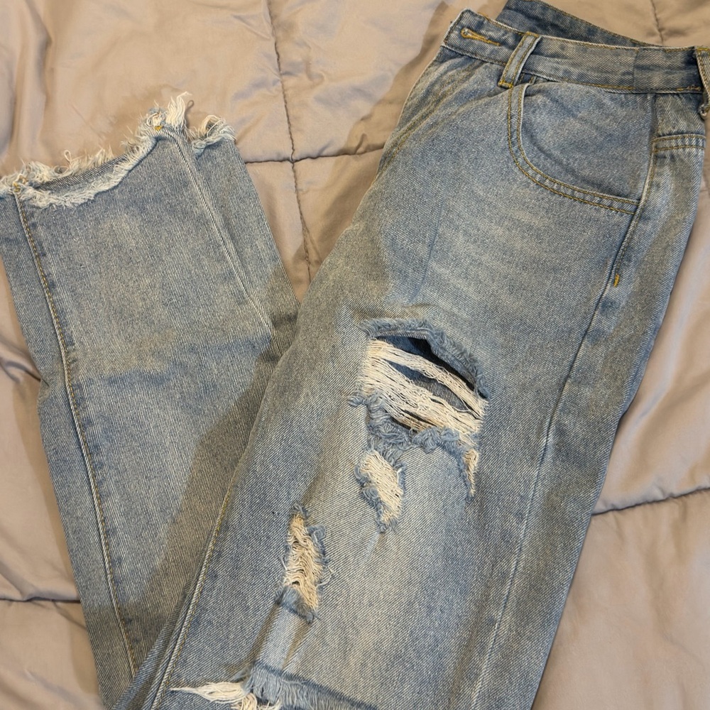 SHEIN Light Blue Distressed Boyfriend Jeans